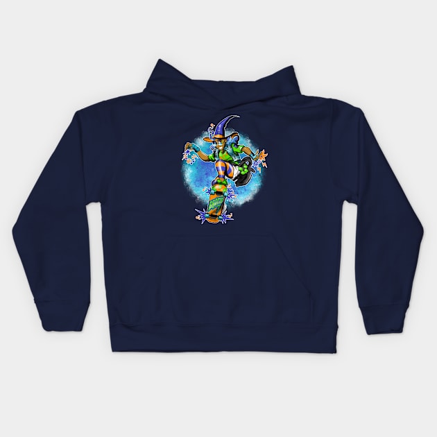 Skater Witch Kids Hoodie by mannycartoon